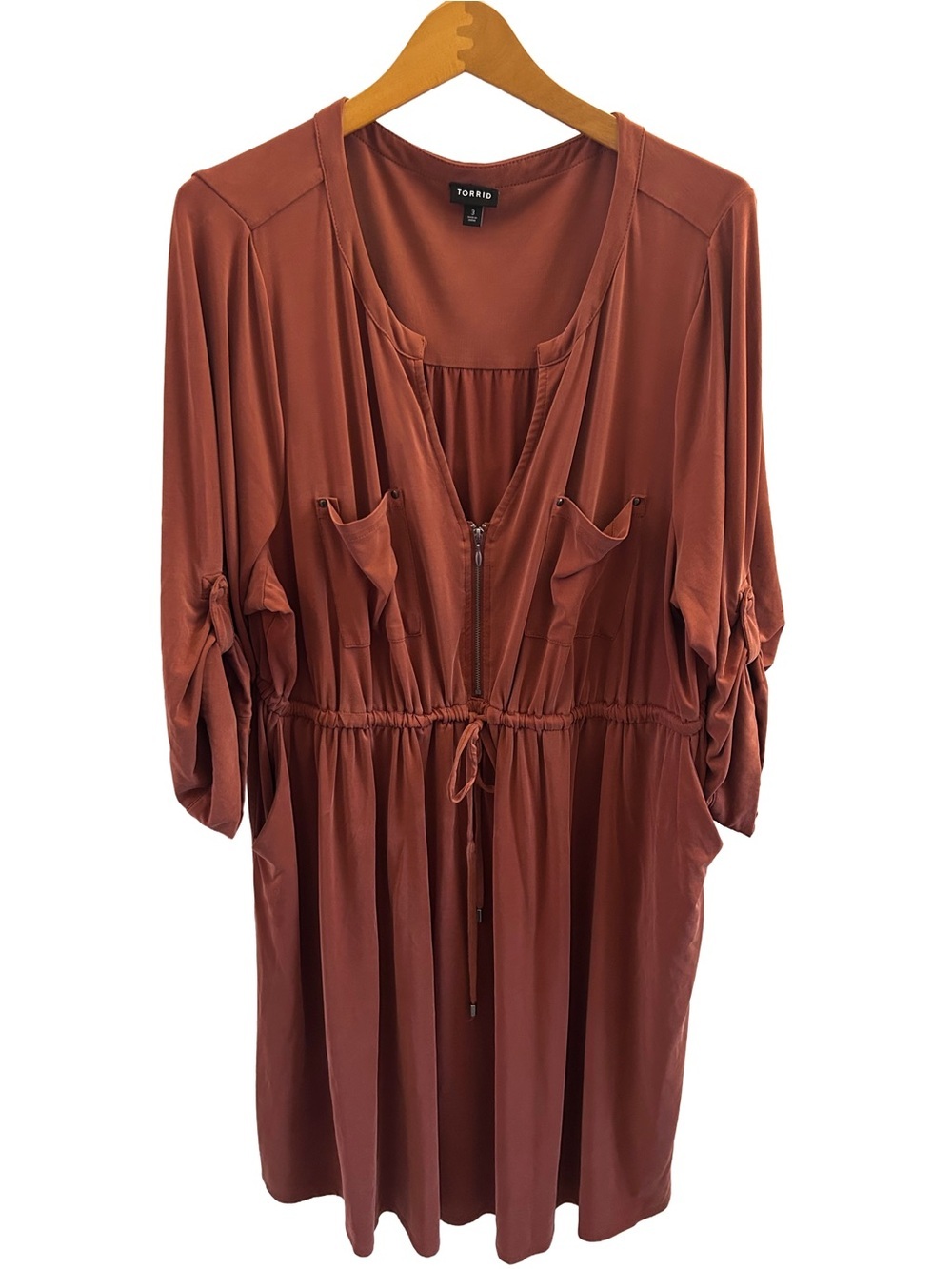 torrid brown colored utility zip front drawstring dress